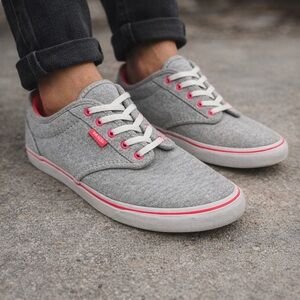 VANS Atwood Jersey Kniit Shoes Lace-Up Sneakers Heather Gray/Neon Pink Size 9.5
